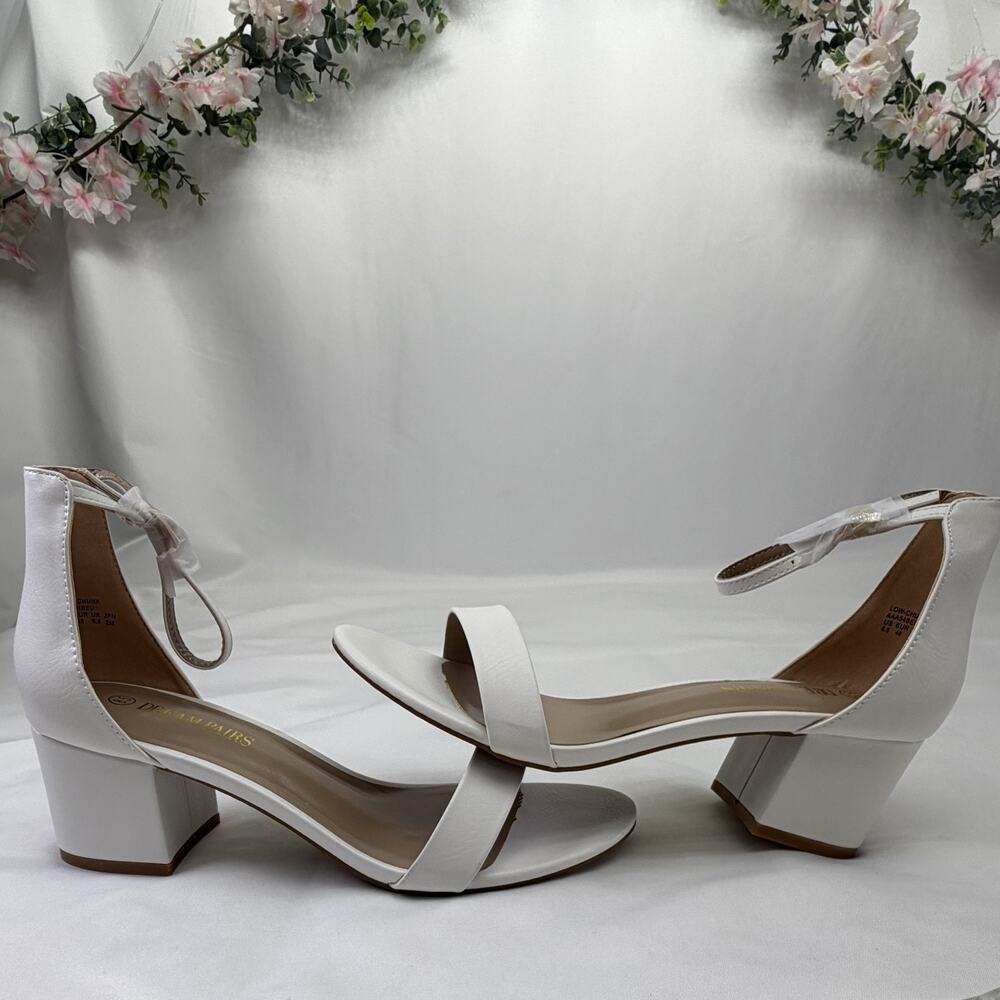 DREAM‎ PAIRS Women's Chunk Low Heel Pump Sandals,Size 8.5, White/Suede